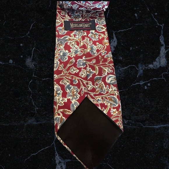Morgan Hart MENS Neck Tie Red Floral 100% Silk Vintage Made In USA Gorgeous - Picture 4 of 4